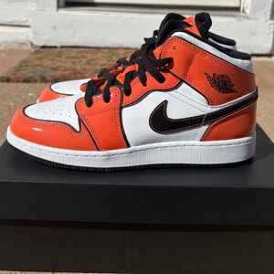Nike Orange White Black Air Jordan 1 Mid Sneakers- Never worn